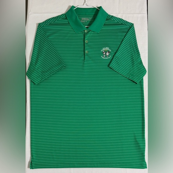 Nike Tour Performance 2014 US Open Pinehurst No. 2 Green Stripe Polo Shirt Large - Picture 10 of 11